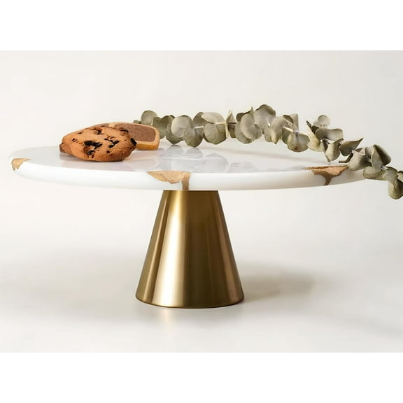 Real Marble Cake Stand by Balin Designs - White Marble 12" Round Cake Stand with Gold Stand - Smoothly Versatile Cake, Cupcake Stand - Ideal for Birthday Parties, Showers, Weddings Parties & Events