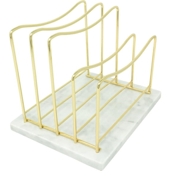 Real Marble File Holder - Marble Desk Accessories - Modern Marble Mail Organizer - Gold Mail Holder & Letter Tray (White + Gold)