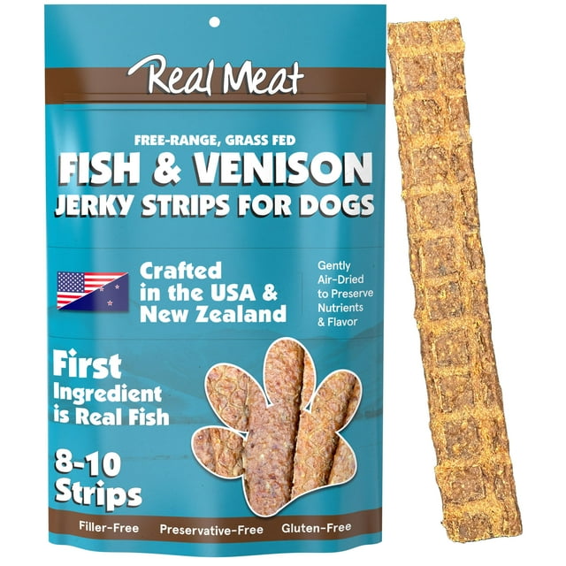 Real Meat Fish & STF9 Venison Jerky Dog Treats 8 Strips of Jerky