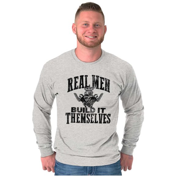 Real Men Build Auto Mechanic Life Men's Big & Tall Long Sleeve Graphic Tee Brisco Brands 3X