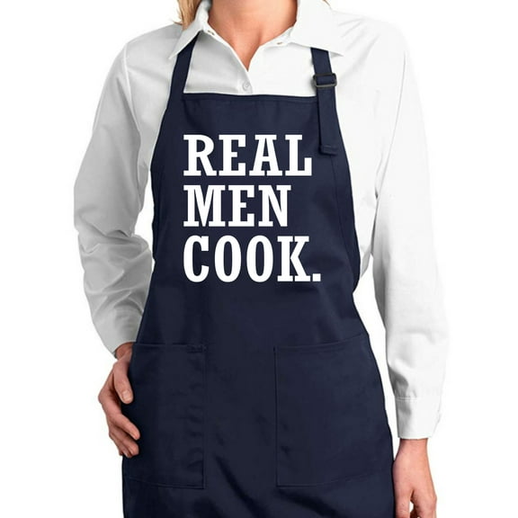 Real Men Cook Father's Day Gift Kitchen BBQ Grilling Cooking Dad Father Apron with Pockets, Navy, One Size