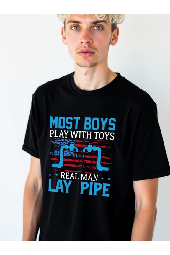 Real Men Lay Pipe T-Shirt Men's funny t shirts black 2026 short Comfortable activewear, perfect for gifts Basic Unisex Shirt Cotton tshirts