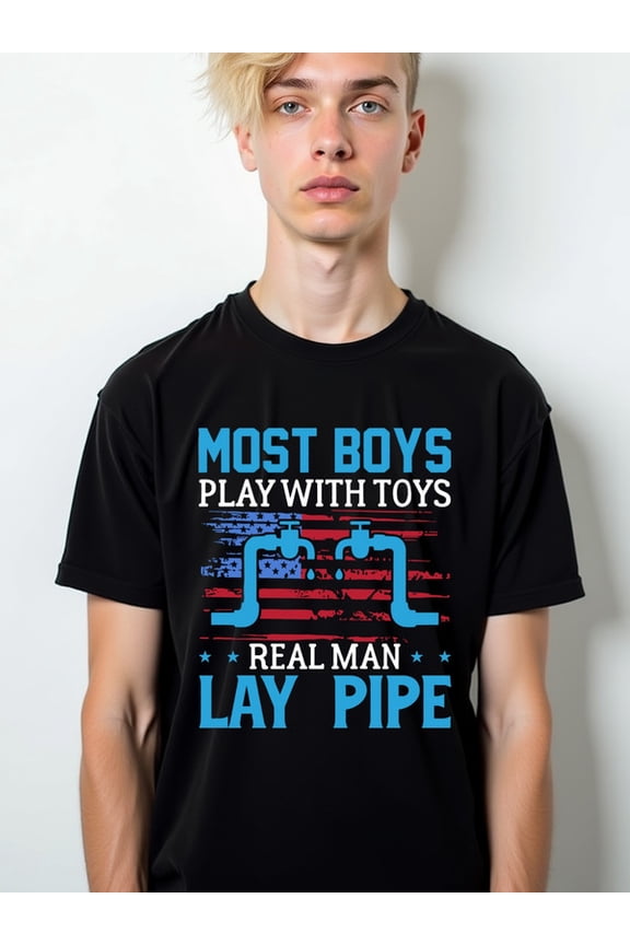 Real Men Lay Pipe T-Shirt Mens t shirts black top funny Hip-hop street style spring and summer clothing Unique Design Unisex Shirt Crewneck tshirts