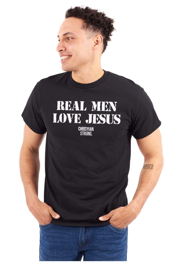 Real Men Love Jesus Christian Men's Graphic T Shirt Tees Brisco Brands L