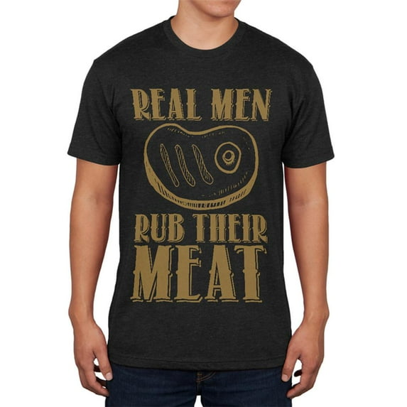 Real Men Rub Their Meat Funny Grill Master Mens Soft T Shirt Vintage Black 2XL