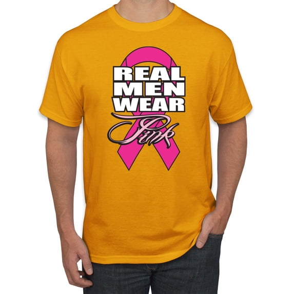 Real Men Wear Pink Awareness Men's Graphic T-Shirt, Gold, Large