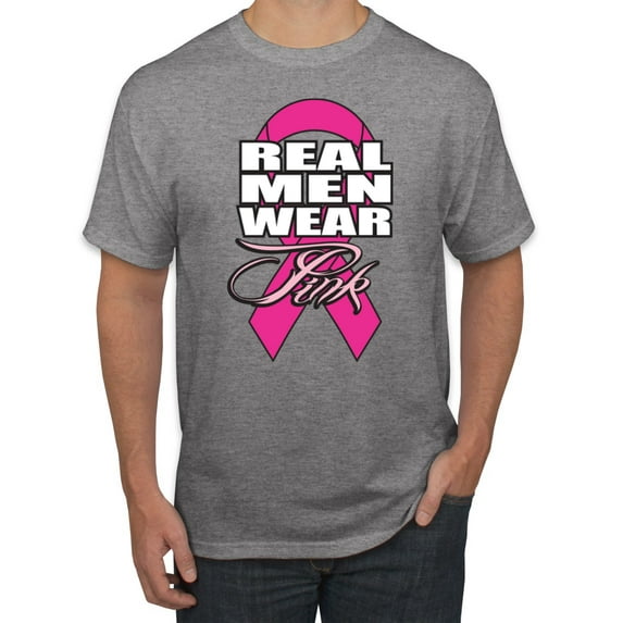 Real Men Wear Pink Awareness Men's Graphic T-Shirt, Heather Grey, 5XL