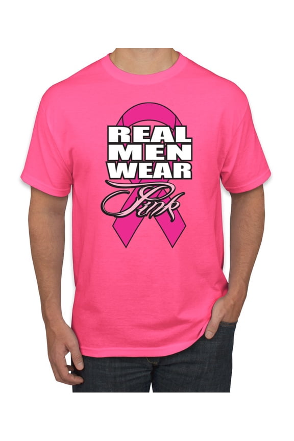 Real Men Wear Pink Awareness Men's Graphic T-Shirt, Neon Pink, Large
