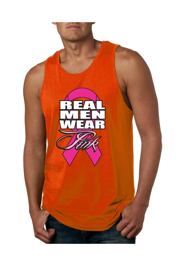 Real Men Wear Pink Awareness Mens Graphic Tank Top, Orange, Small