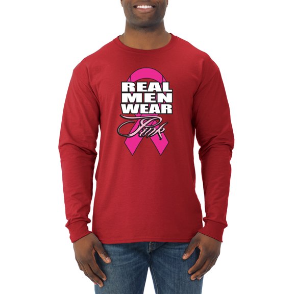 Real Men Wear Pink Awareness Mens Long Sleeve Shirt, Red, Large