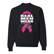 WILD BOBBY Real Men Wear Pink Awareness Unisex Crewneck Graphic Sweatshirt, Black, Small