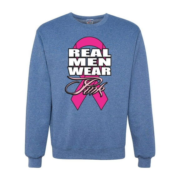 Real Men Wear Pink Awareness Unisex Crewneck Graphic Sweatshirt, Vintage Heather Blue, 2XL