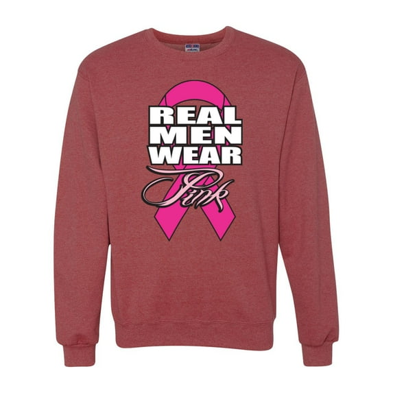 Real Men Wear Pink Awareness Unisex Crewneck Graphic Sweatshirt, Vintage Heather Red, Small