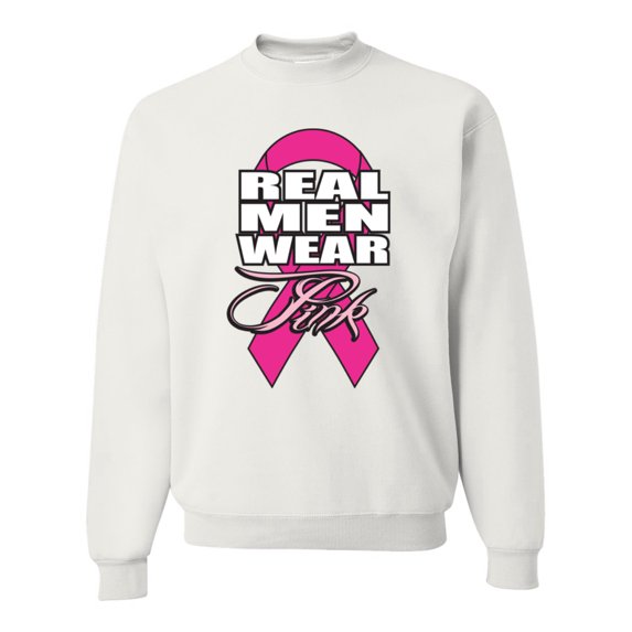 Real Men Wear Pink Awareness Unisex Crewneck Graphic Sweatshirt, White, X-Large