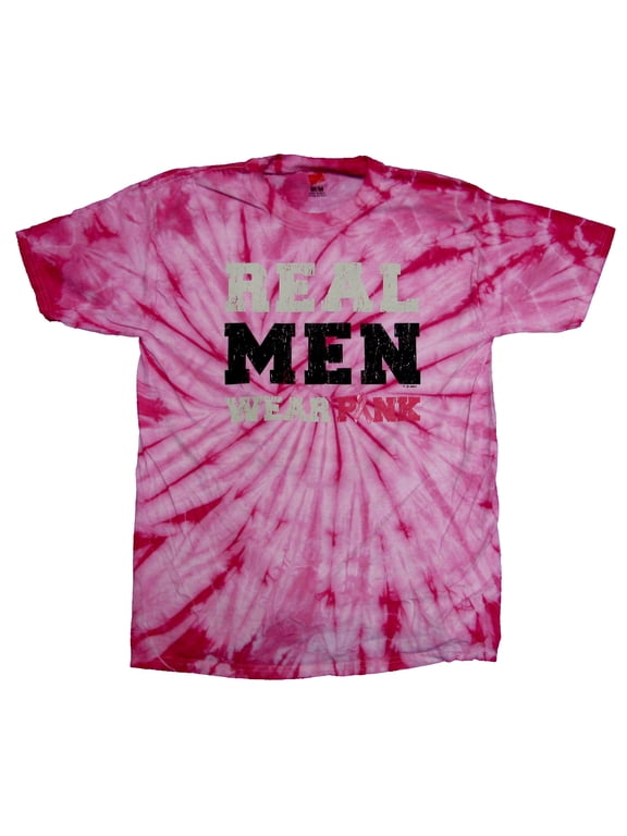 Real Men Wear Pink Breast Cancer Tie Dye T-shirt Raise Awareness Fundraiser Walk Race for a Cure-Large