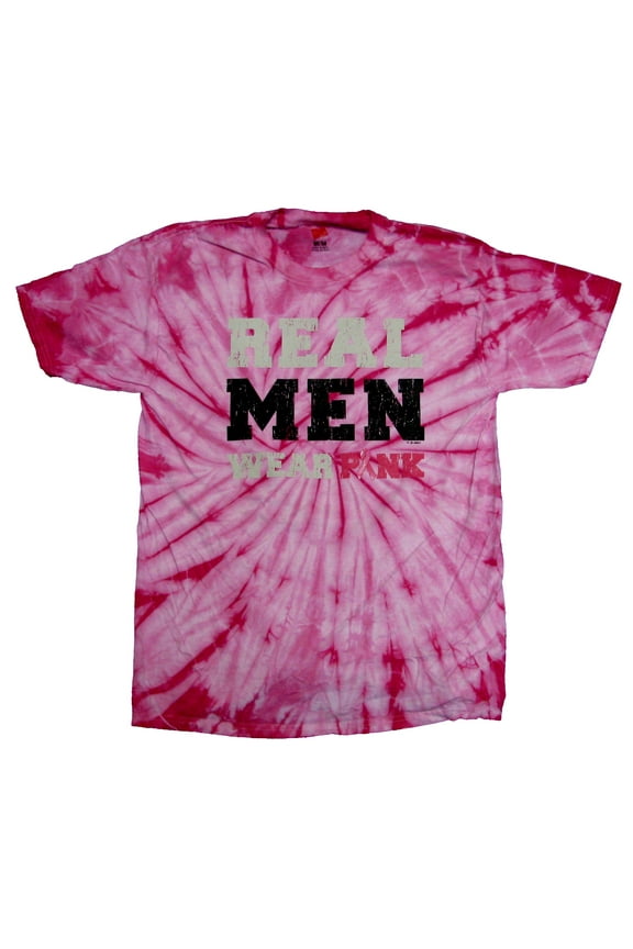 Real Men Wear Pink Breast Cancer Tie Dye T-shirt Raise Awareness Fundraiser Walk Race for a Cure-Large