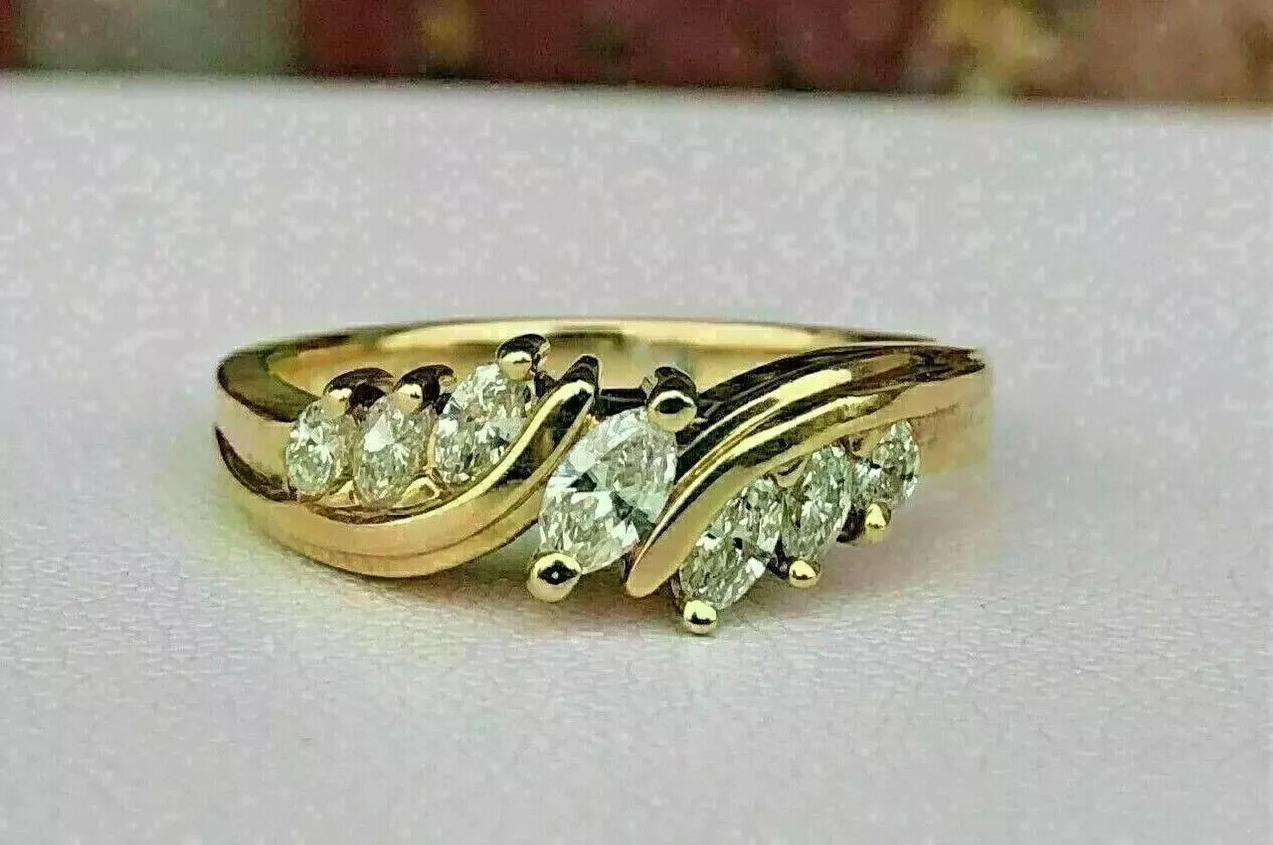 Real Moissanite 2Ct Marquise Cut Women Wedding Band Ring 14K Yellow ...