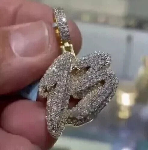 13 Chain Real Moissanite 3 CT Customizable 13 Number Pendant 14K Yellow Gold ...