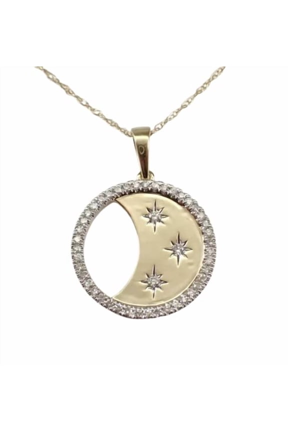 1.0 CT Round Real Moissanite Celestial Stars Pendant 14k Yellow Gold Plated Birthday Gifts