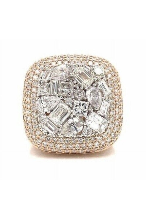 Real Moissanite Men's 3.20Ct Round Cut Multi Cut Top Ring 14k Yellow Gold Plated