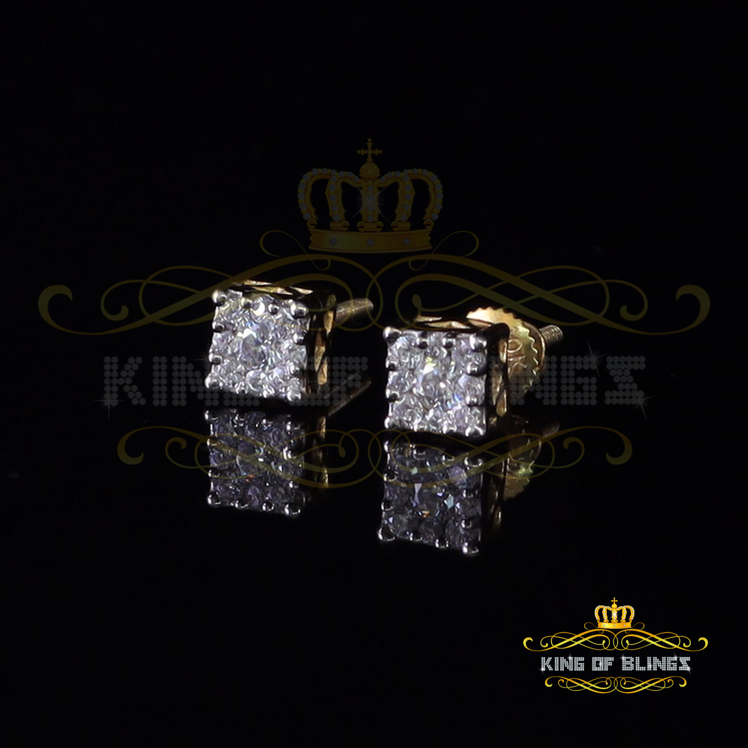 Real Moissanite Stud Square Earrings 10k Real Yellow Gold 0.33ct Vvs 'D' Color