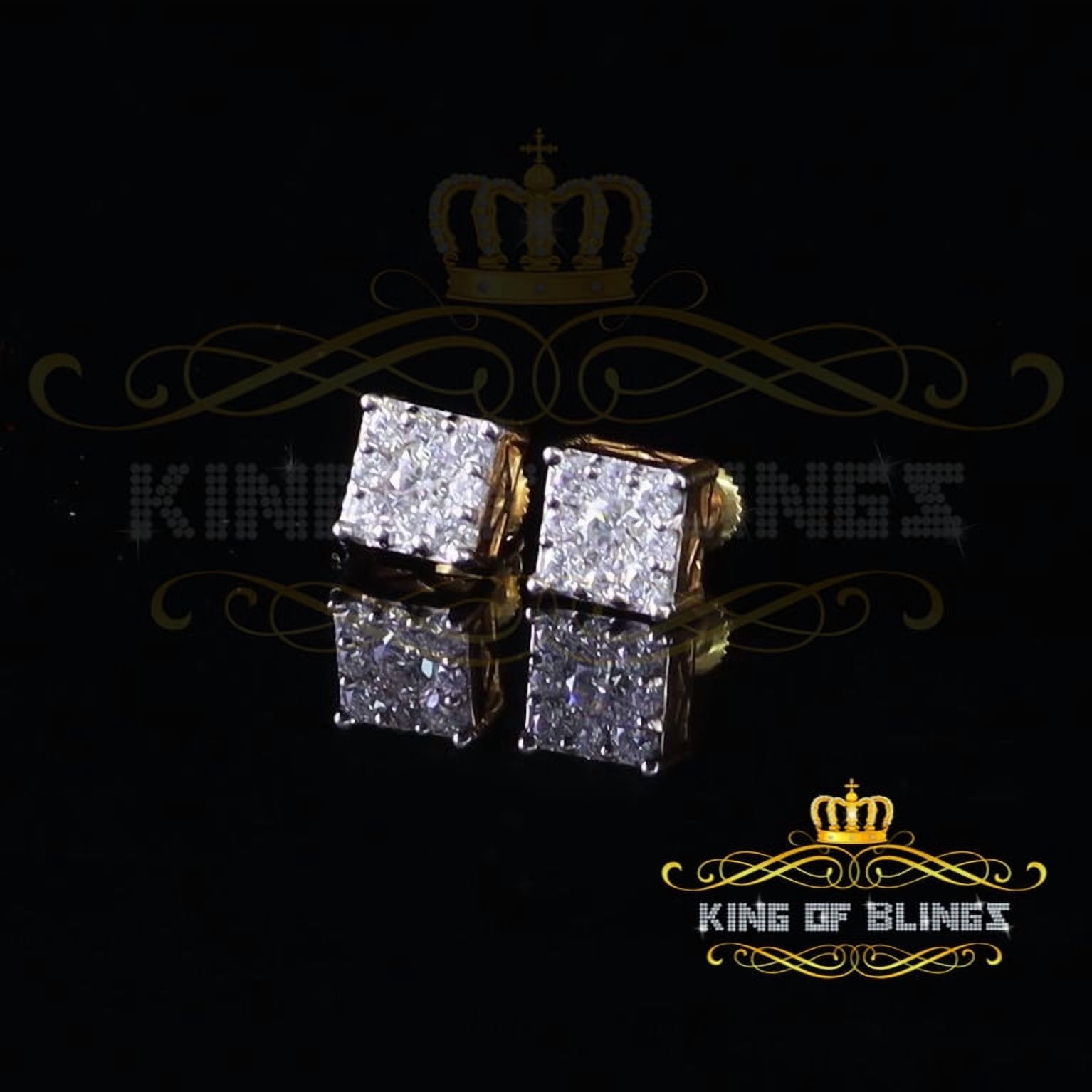 Real Moissanite Stud Square Earrings 10k Real Yellow Gold 1.00ct VVS 'D' Color
