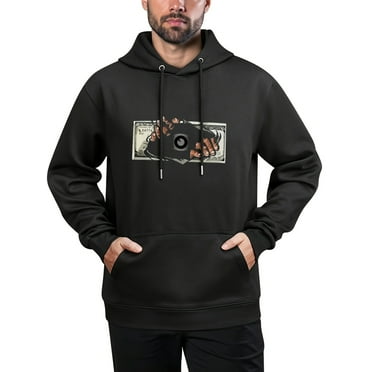 Real Money" Graphic Men's Hoodie - Casual Pullover with Kangaroo Pocket, Cotton Blend, Long Sleeve Streetwear for Fall & Winter