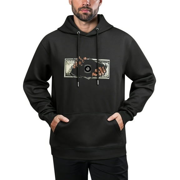 Real Money" Graphic Men's Hoodie - Casual Pullover with Kangaroo Pocket, Cotton Blend, Long Sleeve Streetwear for Fall & Winter