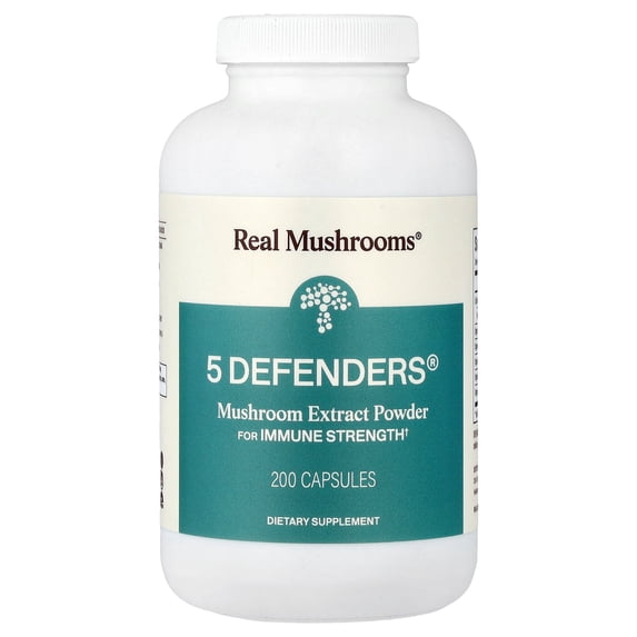 Real Mushrooms 5 Defenders®, Mushroom Extract Powder, 200 Capsules