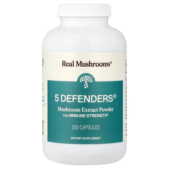 Real Mushrooms 5 Defenders, Mushroom Extract Powder, 200 Capsules