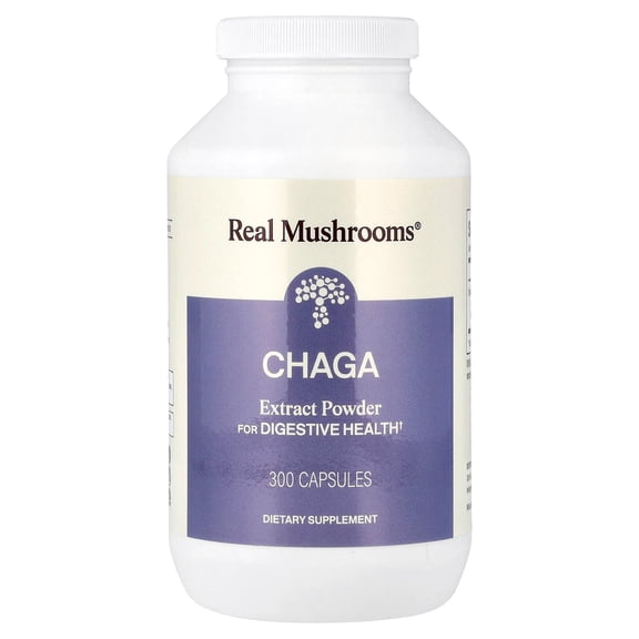Real Mushrooms Chaga Extract Powder, 300 Capsules