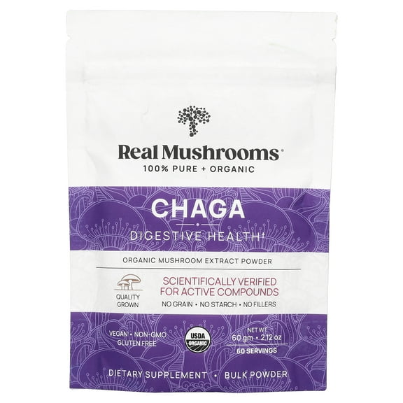 Real Mushrooms Chaga, Organic Mushroom Extract Powder, 2.12 oz (60 g)