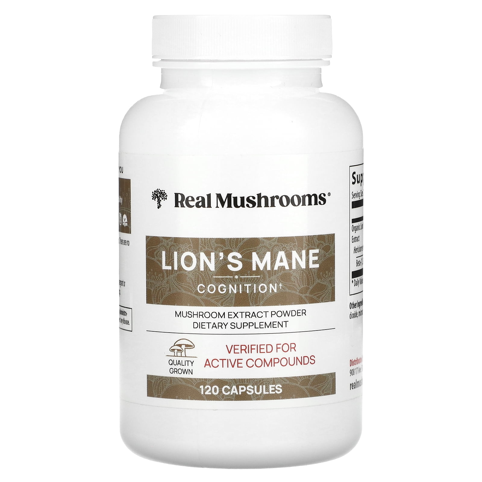 Real Mushrooms Lion's Mane, Mushroom Extract Powder, 120 Capsules