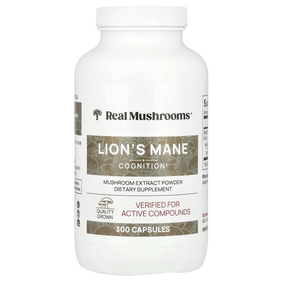 Real Mushrooms Lion's Mane, Mushroom Extract Powder, 300 Capsules