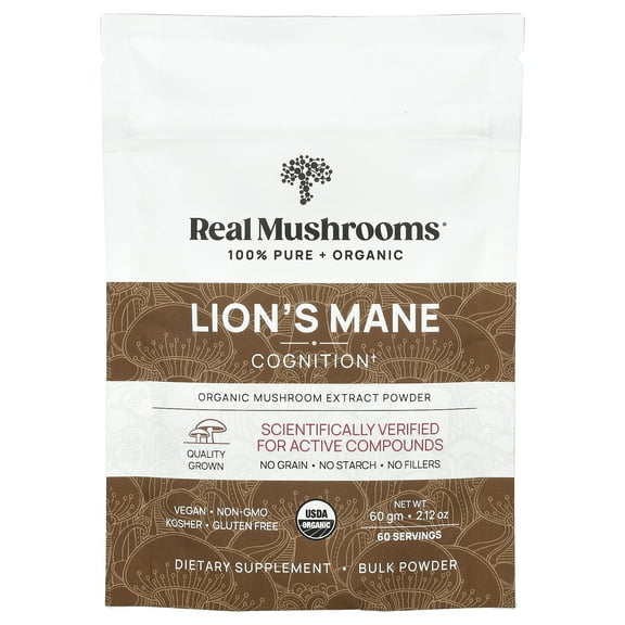 Real Mushrooms Lion's Mane, Organic Mushroom Extract Powder, 2.12 oz (60 g)