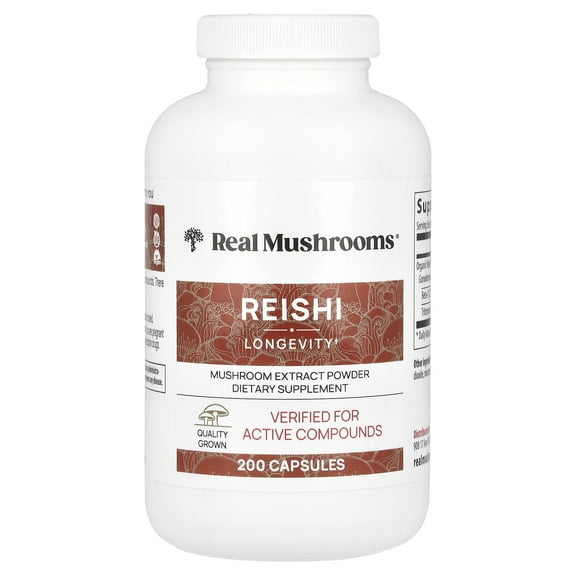 Real Mushrooms Reishi, Mushroom Extract Powder, 200 Capsules