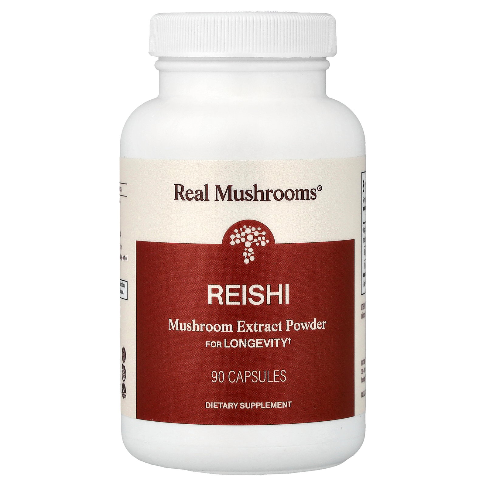 Real Mushrooms Reishi, Mushroom Extract Powder, 90 Capsules (500 mg per Capsule)