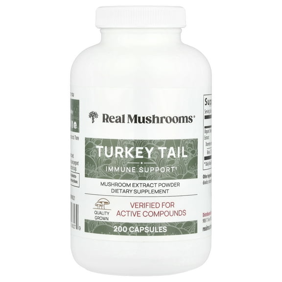 Real Mushrooms Turkey Tail, Mushroom Extract Powder, 200 Capsules