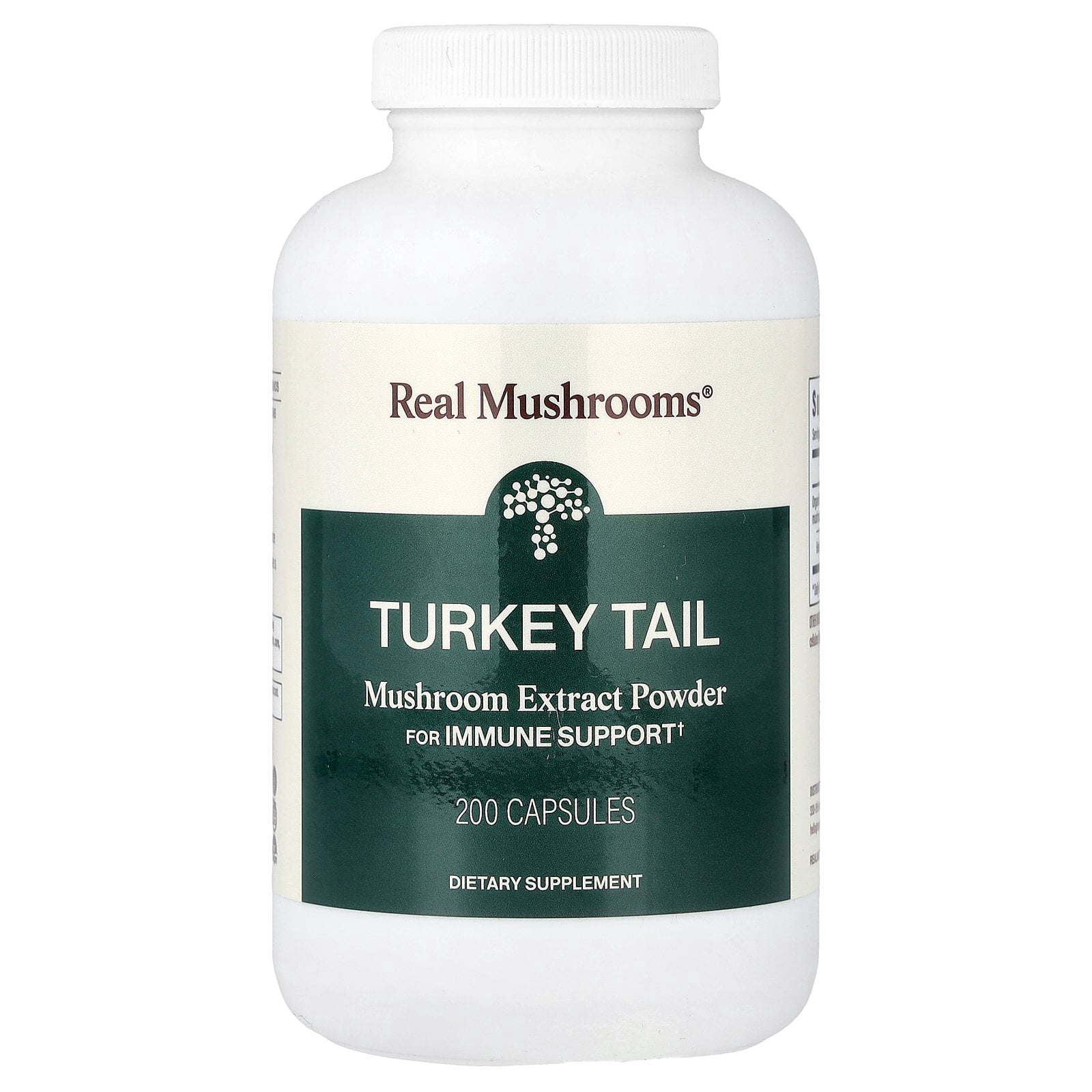 Real Mushrooms Turkey Tail, Mushroom Extract Powder, 200 Capsules 1,000 mg per Capsule
