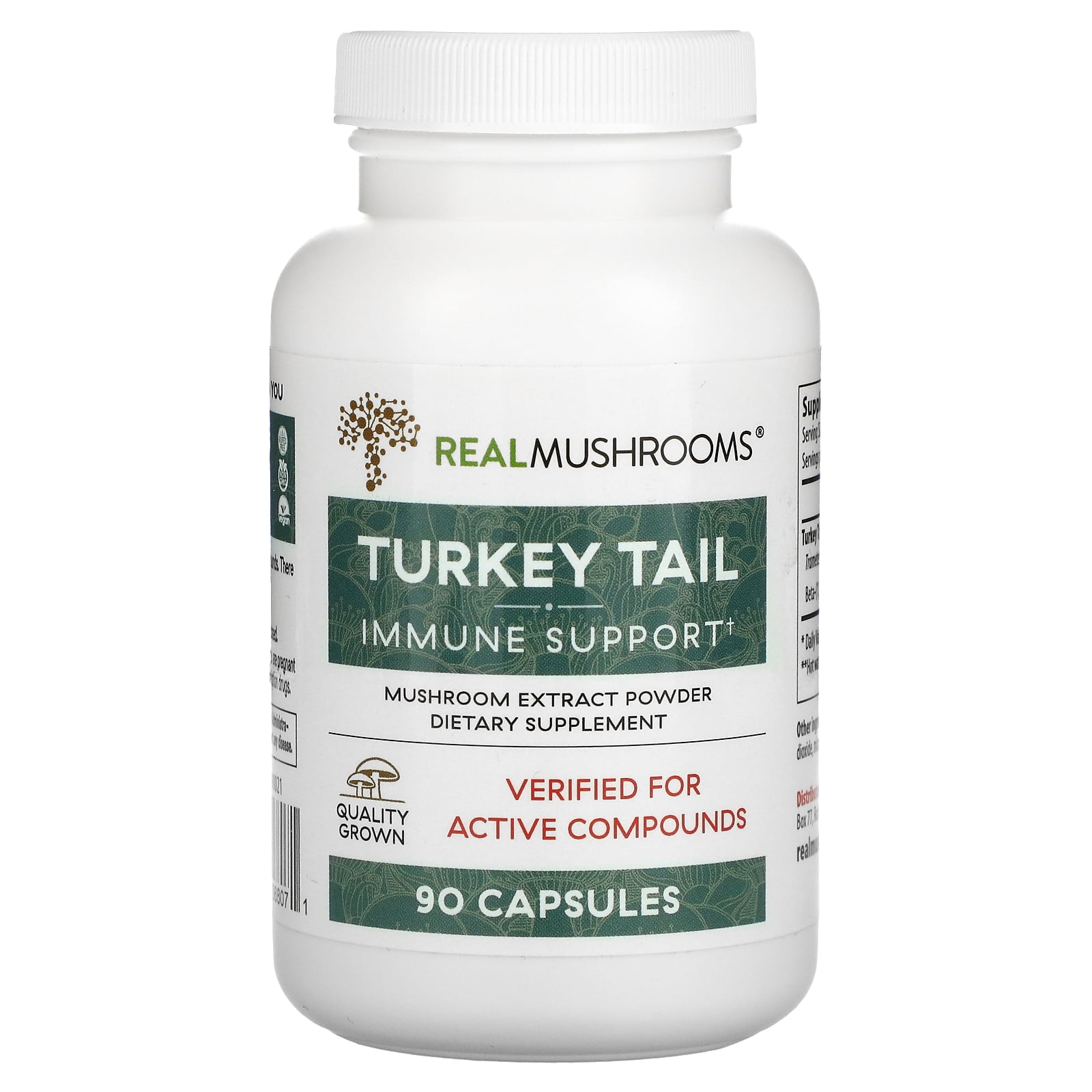 Real Mushrooms Turkey Tail, Mushroom Extract Powder, 90 Capsules