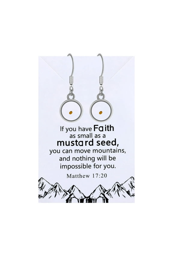 Real Mustard Seed Earrings Inspirational Faith Jewelry for Christian Women with Gift Box Y1564 (Steel, Round)