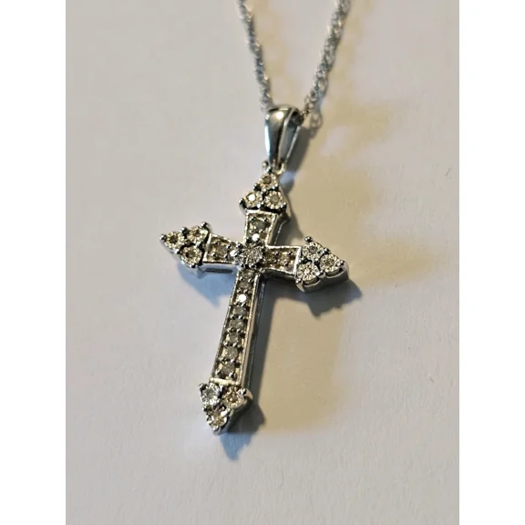 Real NATURAL Diamonds/.925 Silver Cross pendant