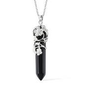 SHOP LC DELIVERING JOY Real Natural Black Obsidian Necklace for Women 24 with Lobster Clasp - Healing Crystal Necklaces for Women with Flower Wrapped Black Obsidian Pendant Jewelry Mothers Day Gifts