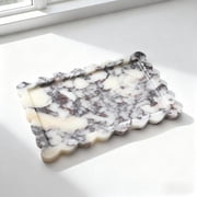 Real Natural Calacatta Viola Scalloped Marble Tray 11.8" x 7.87" - Luxury Decorative Organizing Tray for Bathroom Vanity, Dresser, Home Decor