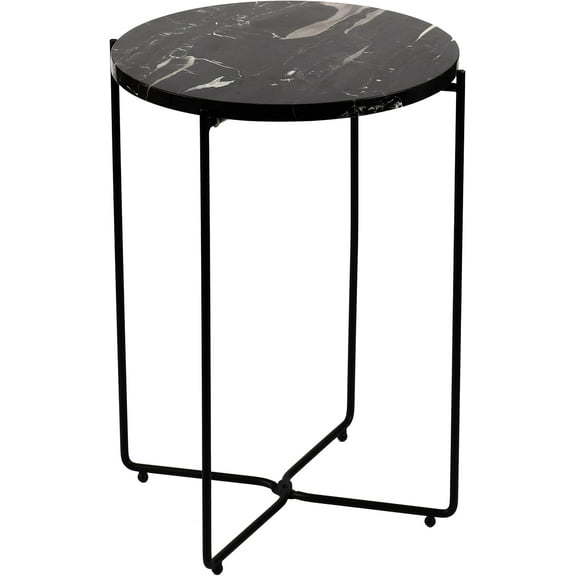 Real Natural Marble Top Metal Round Side End Table, Modern Lightweiht Bedside Small Coffee Table for Living Room Bedroom Small Space Black…
