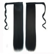 Real New Clip In Human Hair Extension Straight Tail Wrap Around Ponytail Black