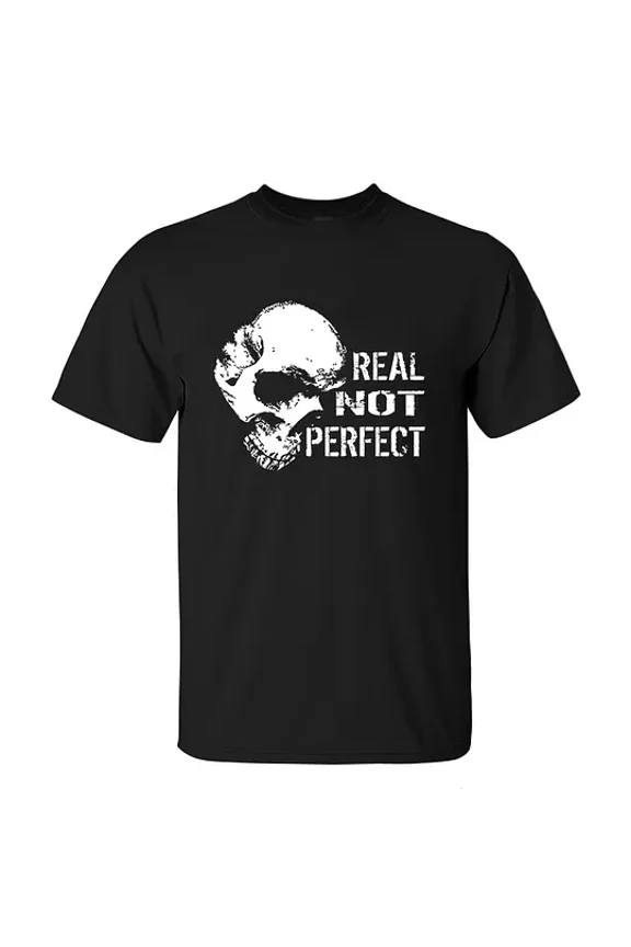 Real Not Perfect Skull Graphic T-Shirt | Edgy Grunge Alt Clothing | Self-Acceptance Tee