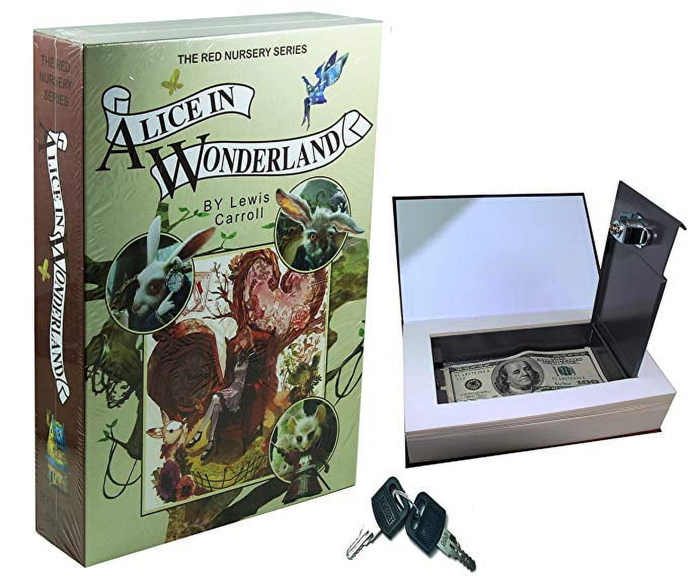 Real Paper Book Locking Booksafe with Key Lock Dictionary Secret Hidden Safe (Alice In Wonderland)