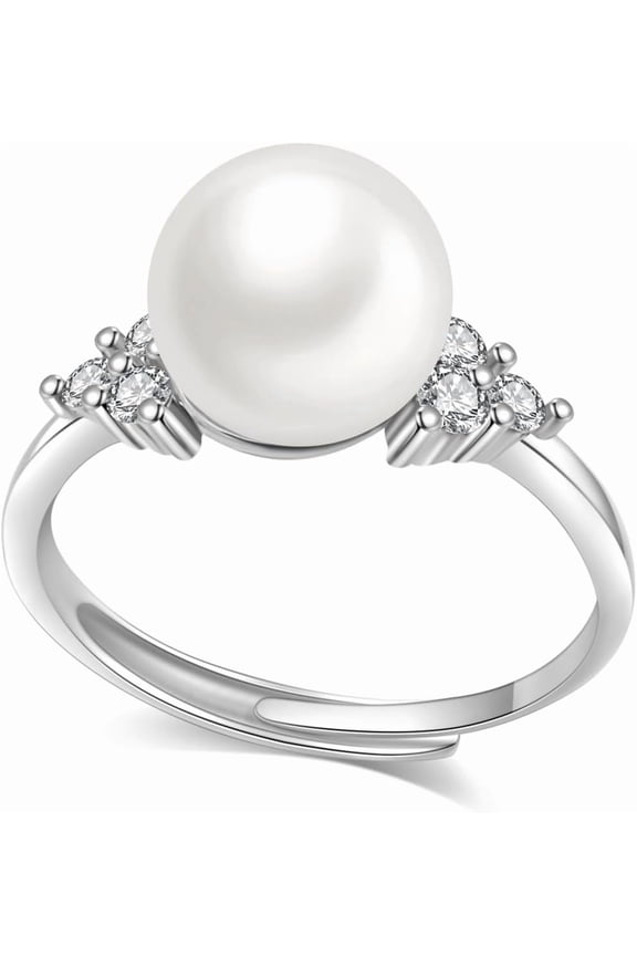 Real Pearl Ring,Natural Fresh Water Adjustable Open Pearl Ring Brides Maid Wedding Bride Handmade Jewelry Gifts for Women Everyday Wear