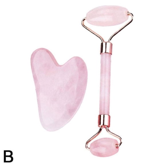 Real Perfection Gua Sha Facial Tools Face Roller, Gua Sha Set, Scrubber Pore Brush Headband Skin Care Tools for Travel Skincare Routine Massaging Reducing Puffiness - Pink